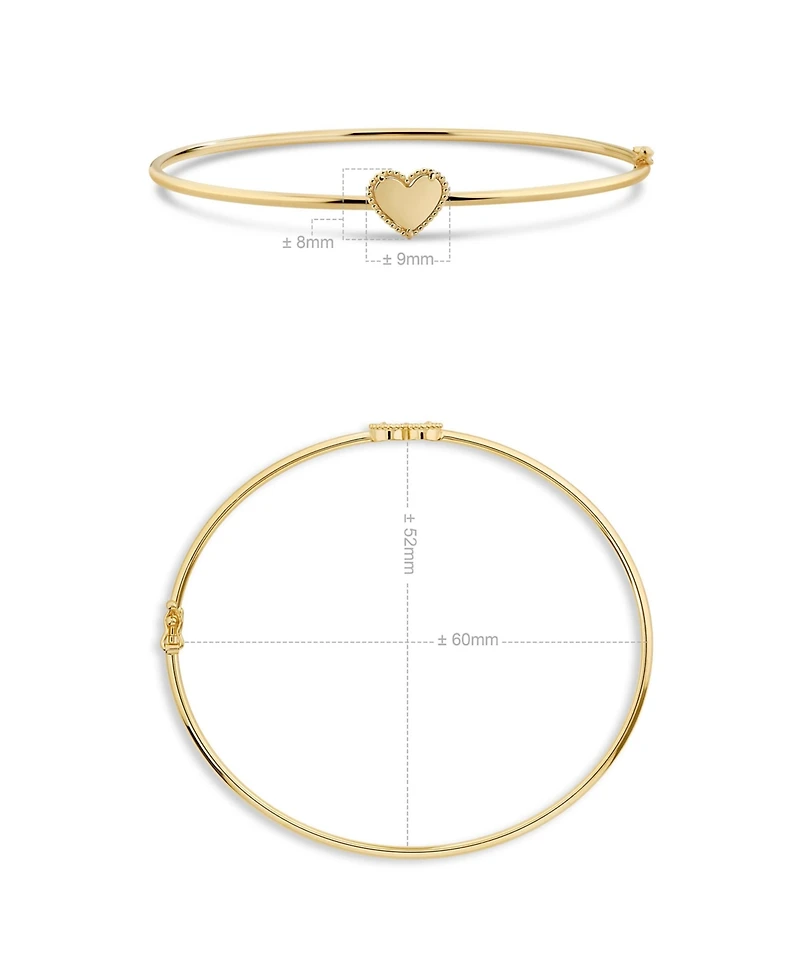 Devata Sweet Heart Bangle Bracelet in 14K Gold, Fits Small to Medium Wrist