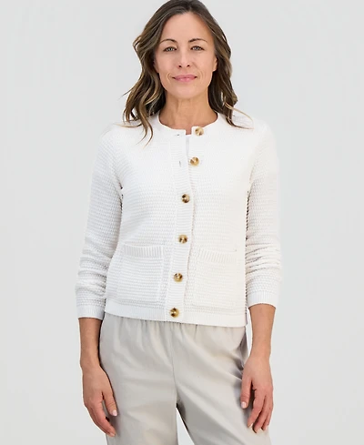 Style & Co Petite Textured Stitch Crewneck Cardigan, Macy's Exclusive