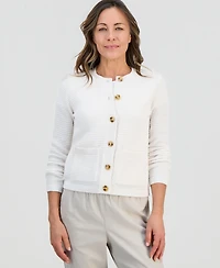 Style & Co Petite Textured Stitch Crewneck Cardigan, Macy's Exclusive