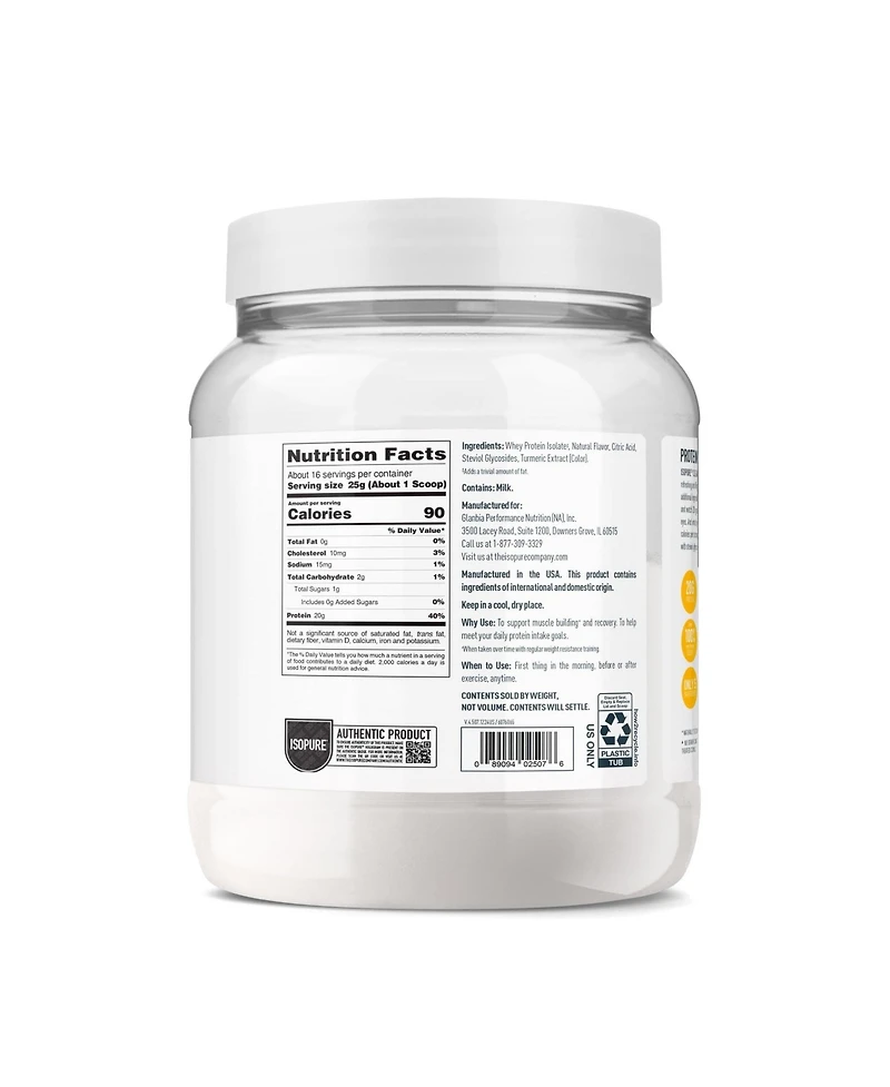 Isopure Clear Low Carb 100% Whey Protein Isolate Powder, Citrus Lemonade, 20g Protein, About 16 Servings