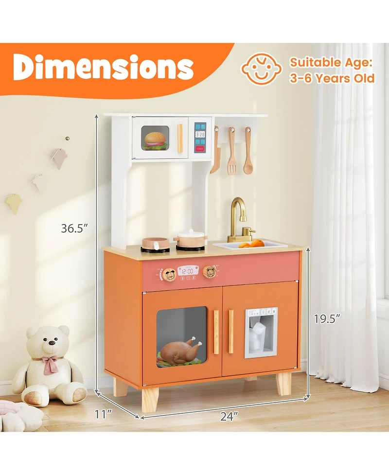 Costway Kid's Play Kitchen with Microwave Stoves Rotation Knobs Ice Dispenser Faucet Sink