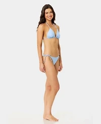 California Waves Womens Ditsy Wide Rib Reversible Triangle Swim Top Tie Side Bottoms