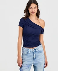 Guess Women's Jaide Asymmetric Short-Sleeve Shirring Top