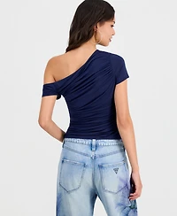 Guess Women's Jaide Asymmetric Short-Sleeve Shirring Top