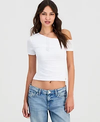Guess Women's Jaide Asymmetric Short-Sleeve Shirring Top