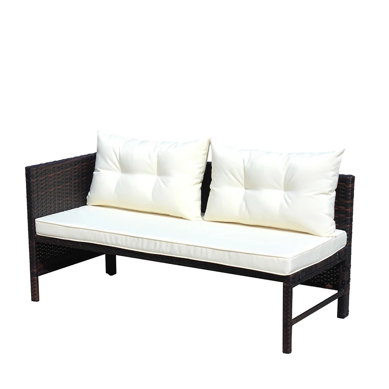 Simplie Fun Contemporary 3-Piece Outdoor Wicker Sofa Set with Cushions and Coffee Table
