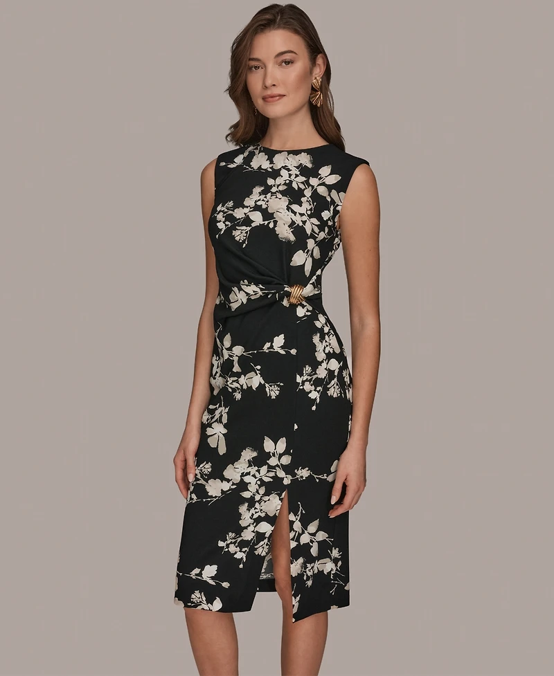 Donna Karan New York Petite Printed Jewel Neck Sleeveless Midi Dress