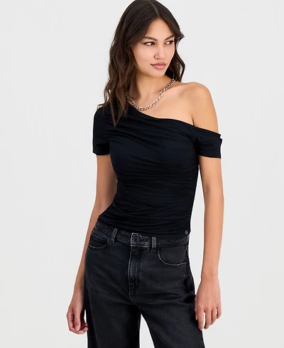 Guess Women's Jaide Asymmetric Short-Sleeve Shirring Top