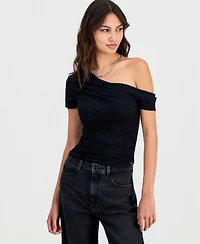 Guess Women's Jaide Asymmetric Short-Sleeve Shirring Top