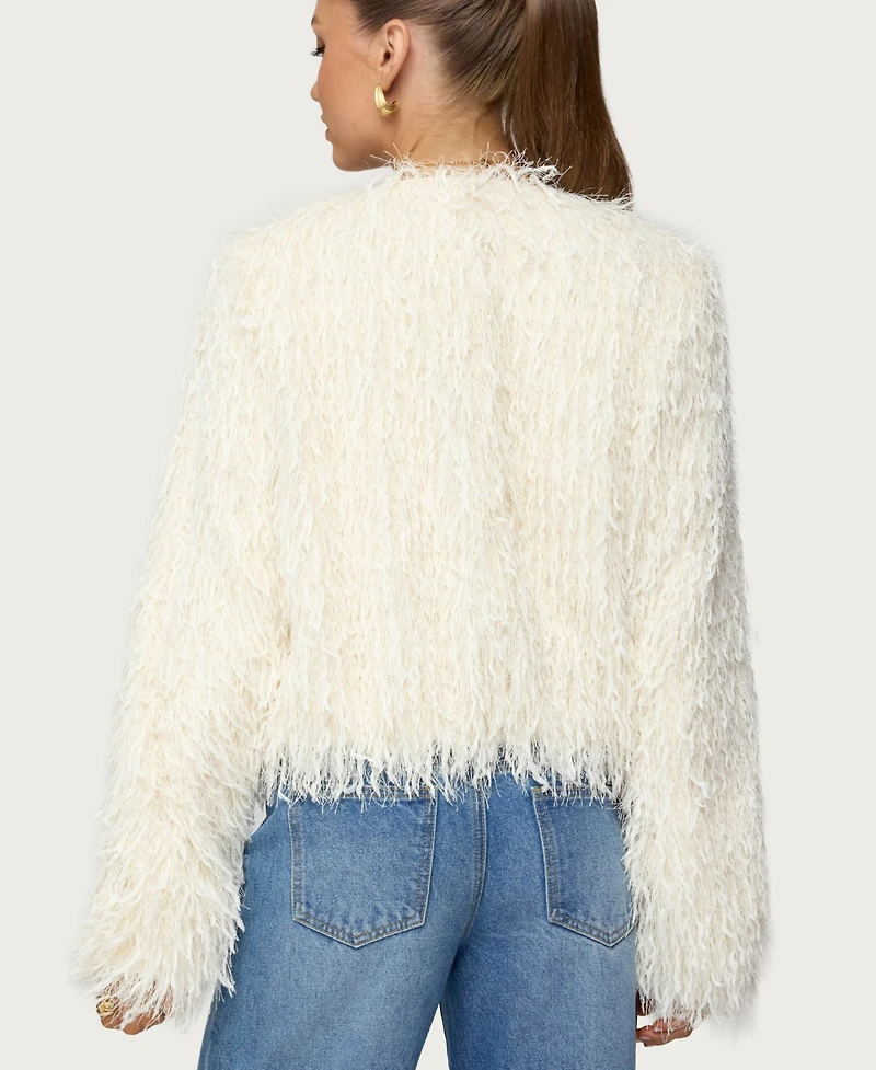 Edikted Women's Aleandra Fringed Faux Feather Jacket