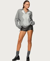 Edikted Women's Kati Argyle Oversized Polo Sweater