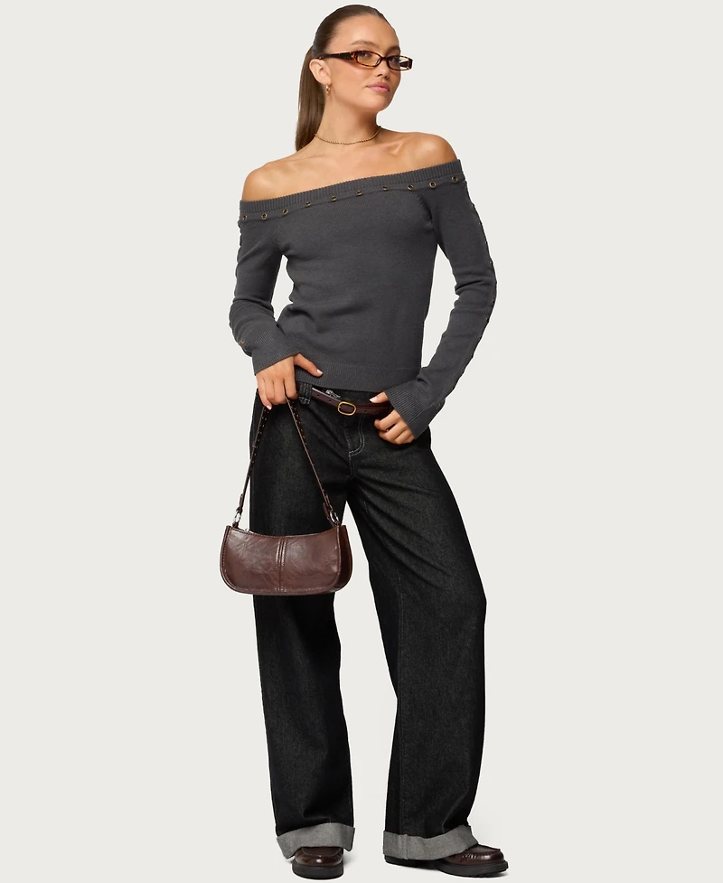 Edikted Women's Morgen Grommet Off Shoulder Knit Top