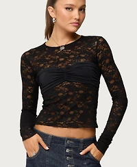 Edikted Women's Rosette Bandeau Sheer Lace Top