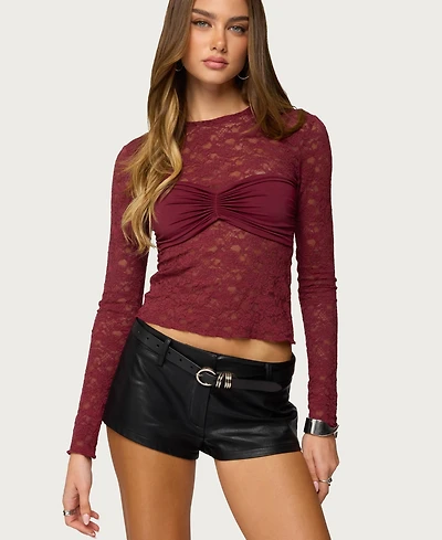 Edikted Women's Rosette Bandeau Sheer Lace Top