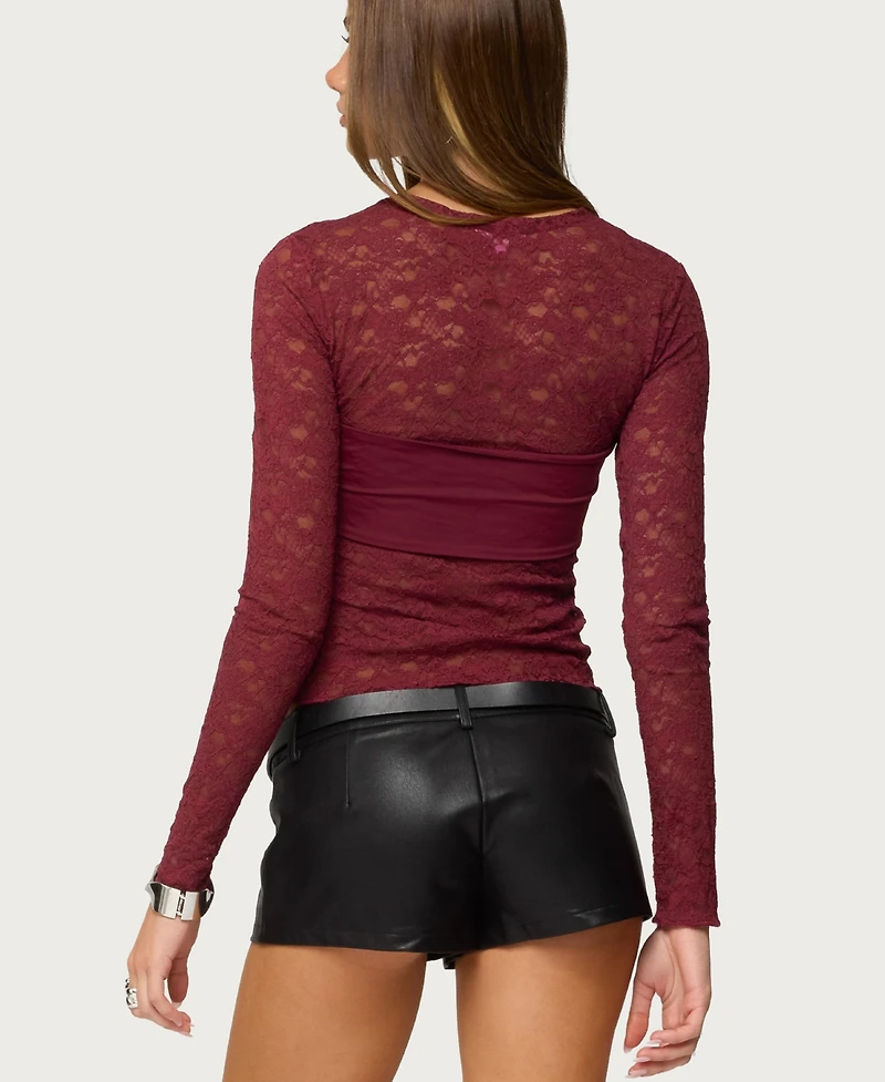 Edikted Women's Rosette Bandeau Sheer Lace Top