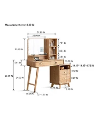 Boyel Living Solid Wood Vanity Table with Mirror and Storage Drawers