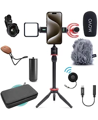 Movo iVlog1-ip Vlogging Kit for iPhone 15/16/17 and up (Usb-c) with Microphone, Mini Tripod, Led Light, Wide-Angle Lens