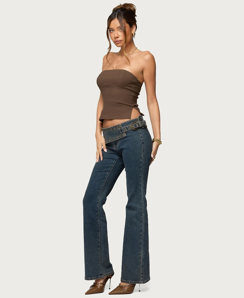 Edikted Women's Sade Strapless Side Slit Top