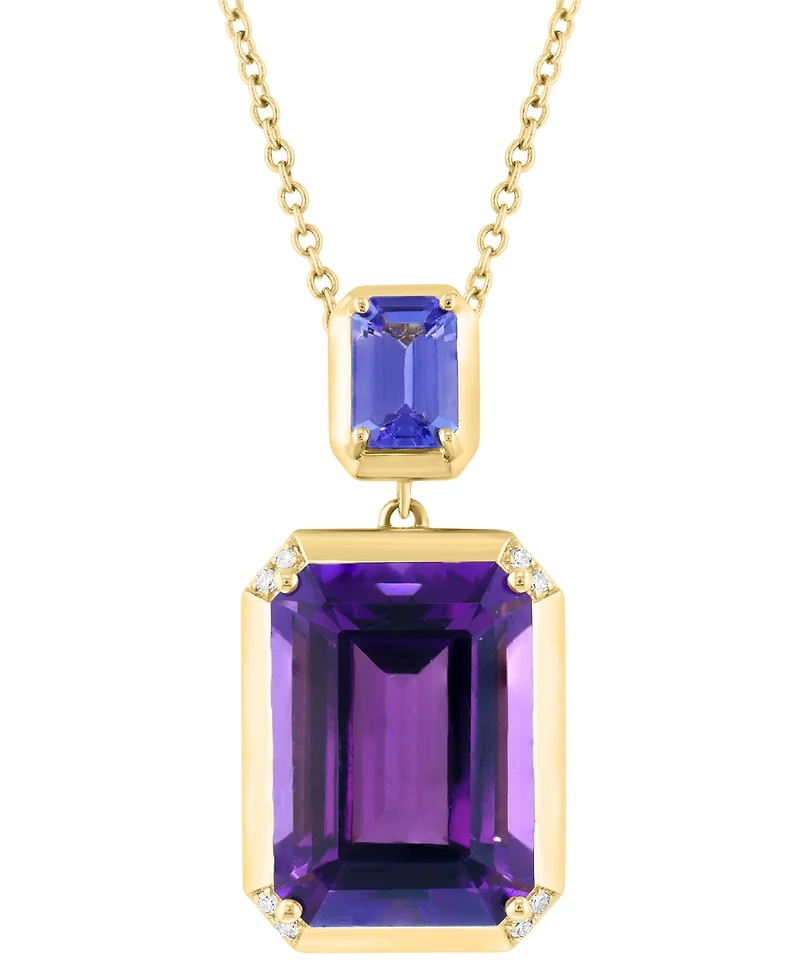 Effy Collection Diamond (0.004 ct. t.w.), Amethyst (5-1/2 ct. t.w.) & Tanzanite (1/2 ct. t.w.) Pendant Necklace in 14k Gold Over Silver