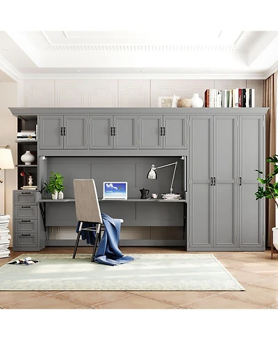 Streamdale Furniture Twin Murphy Bed Wall with Wardrobe, Cabinet and Desk