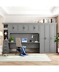 Streamdale Furniture Twin Murphy Bed Wall with Wardrobe, Cabinet and Desk