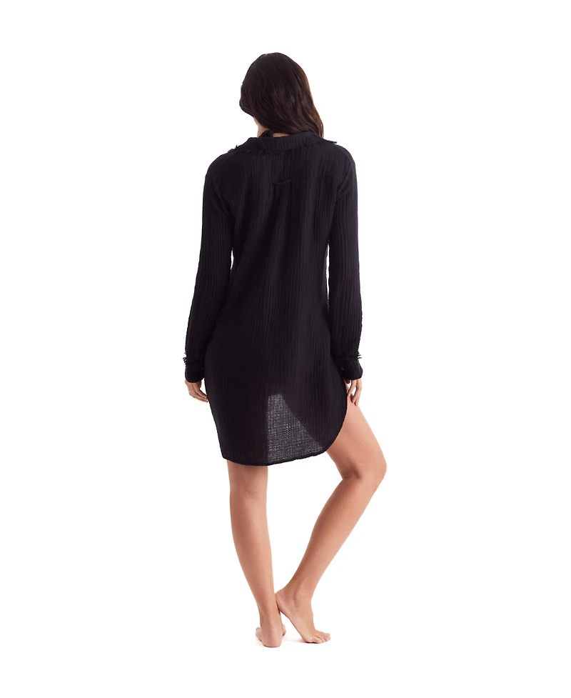 Mimi Flamingo Women's Laguna Collared V-Neck Fray Shirt