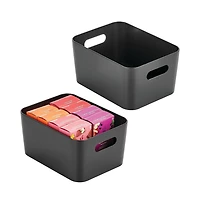 mDesign Metal Storage Bin with Handles - Set of 2 - Black