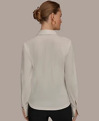 Donna Karan New York Women's Mixed Media Long-Sleeve Poplin Shirt