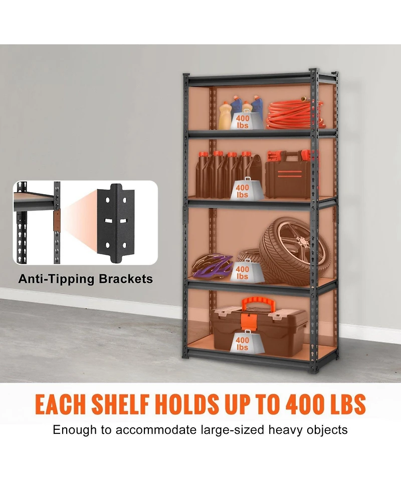Mecale 5-Tier Storage Shelving Unit, Adjustable, 2000-Lb Capacity, 30"L x 12"W x 60"H, Heavy-Duty Utility Rack