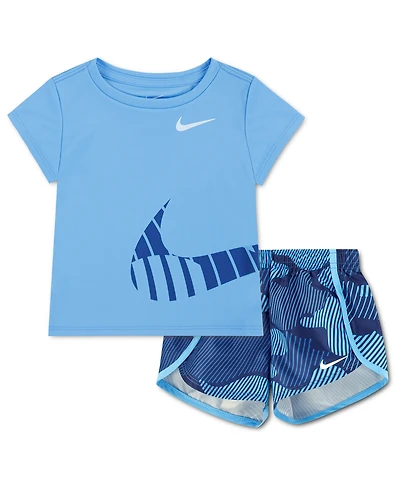 Nike Girls' Toddler 2T-4T Printed Crewneck T-Shirt and Shorts, 2-Piece Set