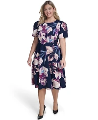 Calvin Klein Plus Short-Sleeve Fit & Flare Midi Dress