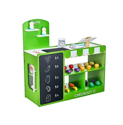 Slickblue Wooden Kids Grocery Store Playset with Conveyor Belt and Toys