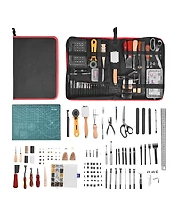 Mecale Leather Working Tools Kit, 61-Piece Leather Craft Set w/ Canvas Storage Bag, Punching, Sewing, Stamping & Sanding
