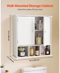 Volenca Bathroom Wall Cabinet, 2 Doors, Adjustable Shelf, Wall-Mounted Over-Toilet Storage w/ Open Shelves, White