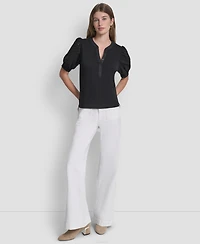 Dkny Jeans Petite Rib Body Eyelet V-Neck Top