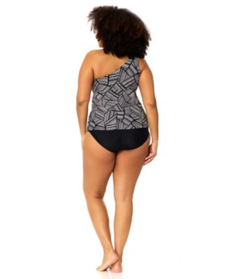 Raisins Curve Womens Plus Size Marita Trendy Printed Tankini Top Full Coverage Bottoms