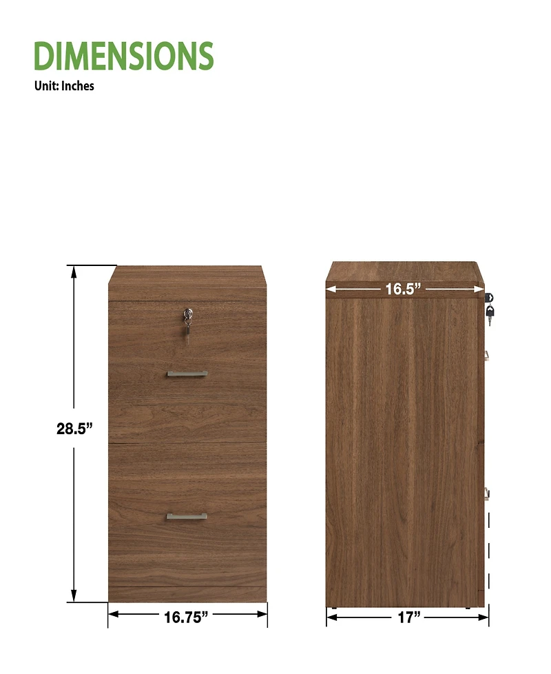 Osp Home Furnishings 28.5" Wood Alpine 2-Drawer Vertical File with Lockdowel Fastening System