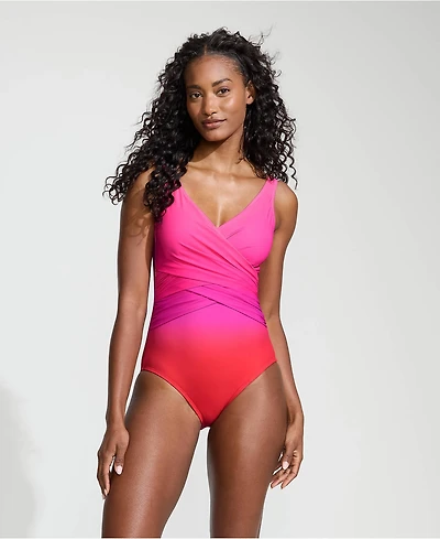 Lands' End Women's Dd-Cup SlenderSuit Wrap One Piece Swimsuit