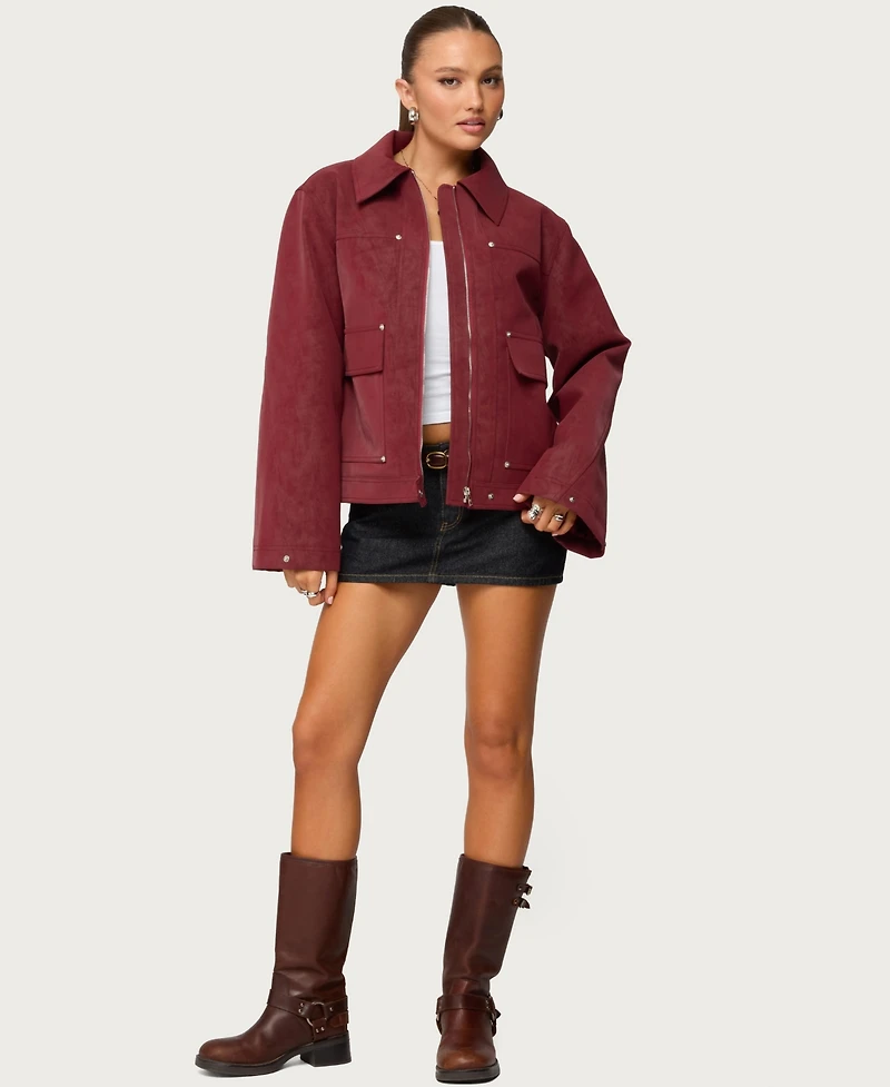 Edikted Womens Annabelle Oversized Faux Suede Jacket