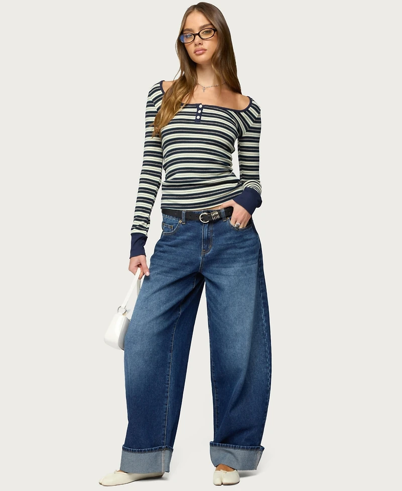 Edikted Women's Jaida Striped Henley Top