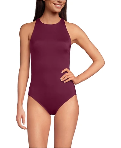 Lands' End Women's Tugless High Neck Portrait Back One Piece Swimsuit