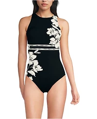 Lands' End Women's Long Tugless High Neck Portrait Back One Piece Swimsuit