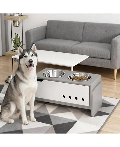 Aostirmotor 24.6 in. Wide 3 Height Adjustable Raised Dog Bowls in Grey