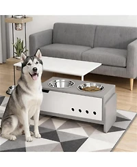 Aostirmotor 24.6 in. Wide 3 Height Adjustable Raised Dog Bowls in Grey