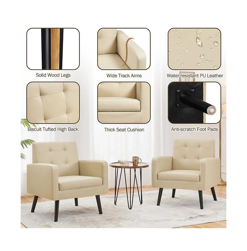 Yaheetech Modern Faux Leather Arm Chair Tufted Accent