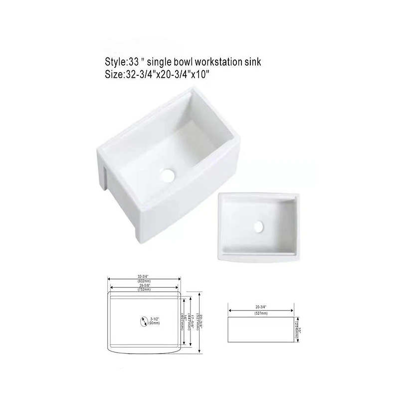 flynama 33x21x10inch White Farmhouse Sink Ceramic Porcelain Workstation Single Bowl Kitchen