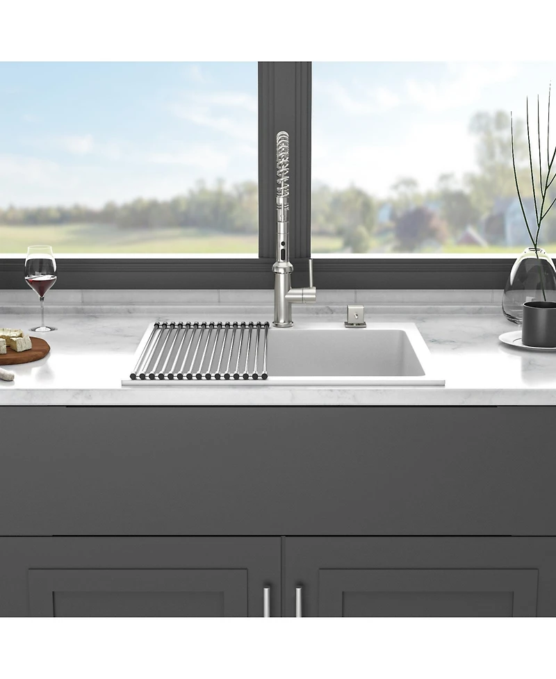 flynama huluwat White Quartz Composite Kitchen Sink Drop In Single Bowl Granite