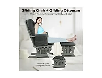 Wood Glider Chair and Ottoman Set with Padded Armrests Detachable Cushion