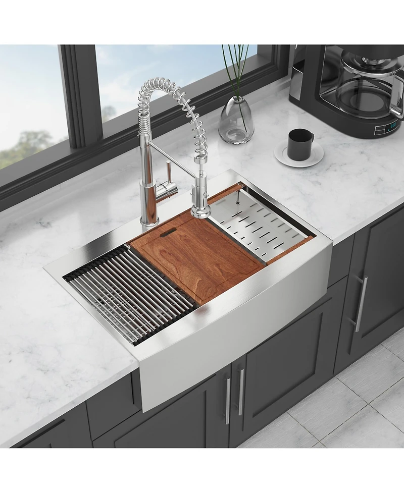 flynama 36x22x10inch Drop In Farmhouse Sink Workstation Stainless Steel Topmount Apron Front 16 Gauge