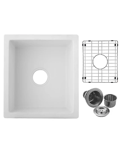 flynama 18x16inch Quartz Undermount Bar Sink with Grid and Strainer Heat Stain Resistant